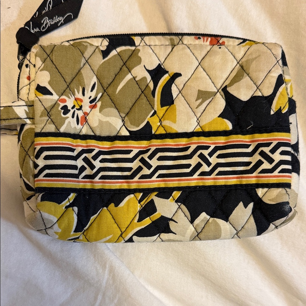 Vera Bradley Quilted Cosmetic Pouch in Black, Olive & Yellow